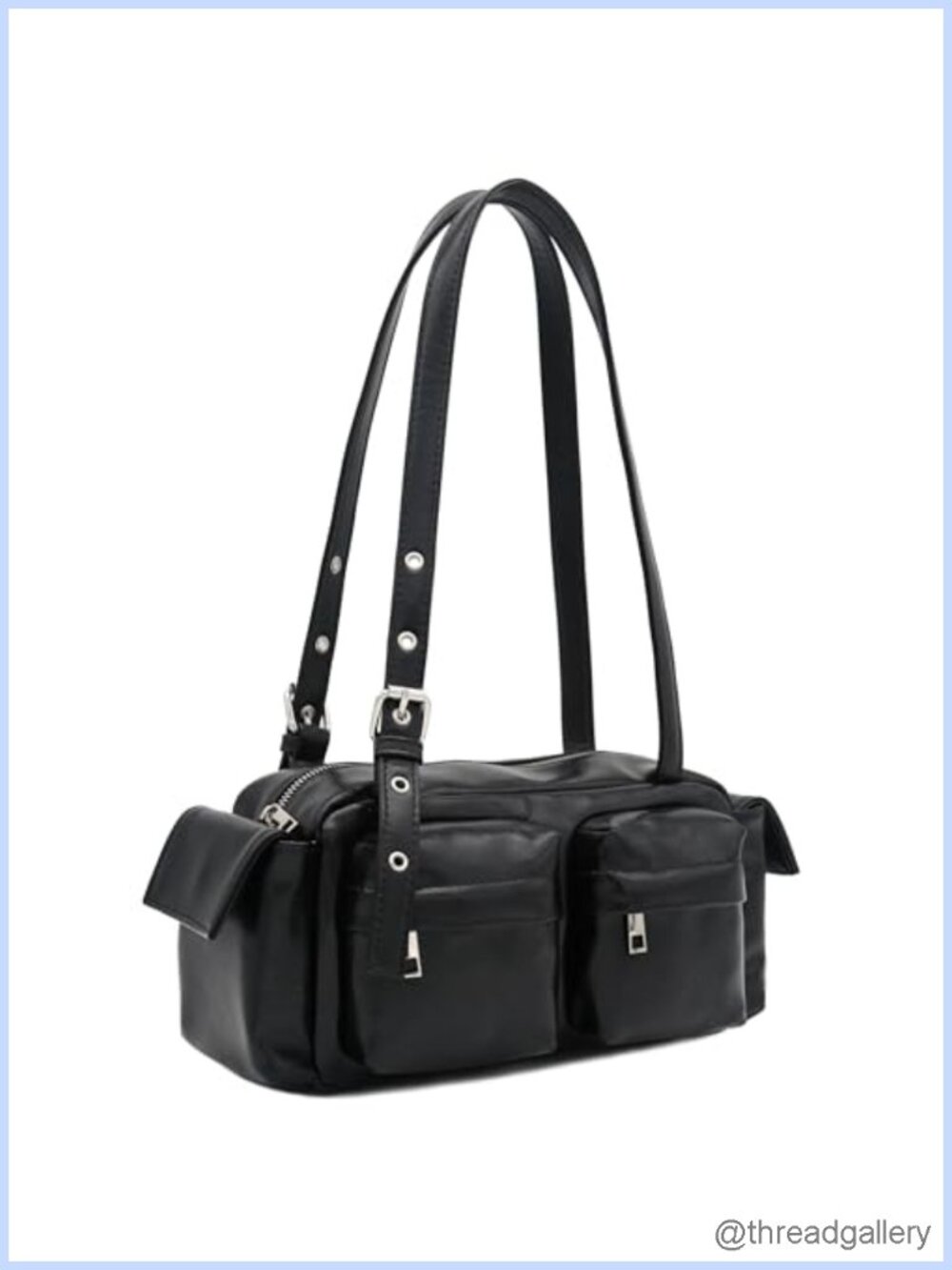 Glossy PU Leather Multi Pocket Shoulder Bag Satchel